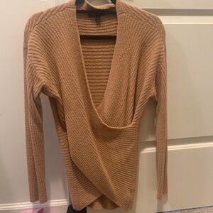 Express Camel Ribbed Wrap-Front Sweater